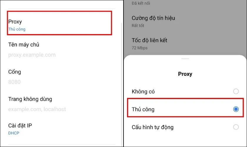 Chọn Wi-Fi m&agrave; bạn đang kết nối sau đ&oacute; k&eacute;o xuống phần Proxy