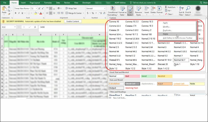 Định dạng phức tạp, nhiều c&ocirc;ng thức khiến file Excel bị nặng