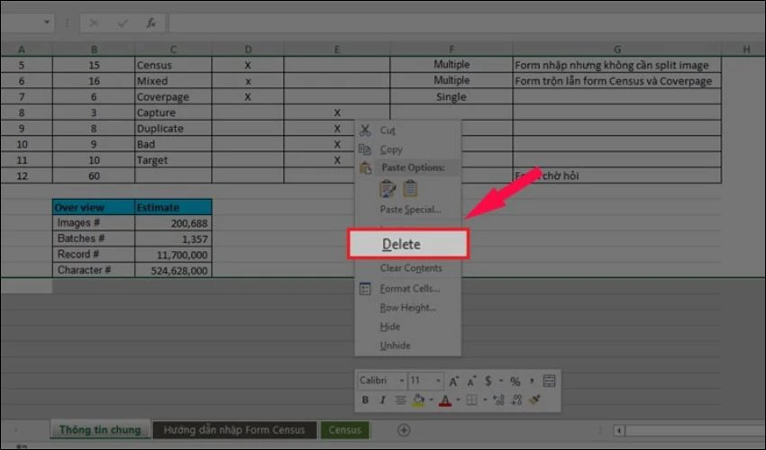 X&oacute;a bớt dữ liệu thừa, c&ocirc;ng thức phức tạp để tr&aacute;nh nặng file