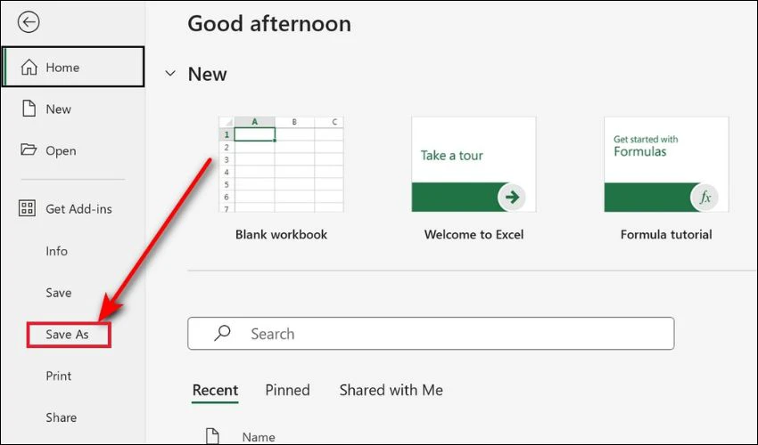 Nhấn chọn Save As để t&igrave;m định dạng lưu file Excel ph&ugrave; hợp