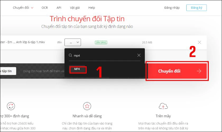 Tiếp theo, bạn cần chọn định dạng đầu ra l&agrave; MP4 trong danh s&aacute;ch c&aacute;c định dạng được hỗ trợ