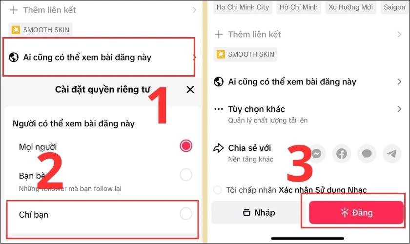 V&agrave;o mục Ai c&oacute; thể xem b&agrave;i đăng n&agrave;y th&agrave;nh chế độ Chỉ bạn v&agrave; nhấn Đăng