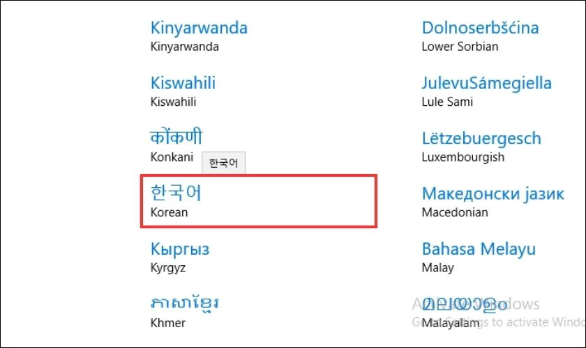 Sau đó chọn ngôn ngữ là tiếng Hàn