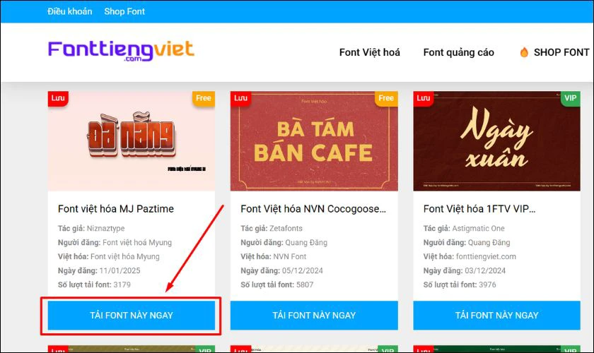 Lựa chọn font chữ mà bạn ưng ý nhất, rồi nhấn vào tùy chọn Tải font này ngay