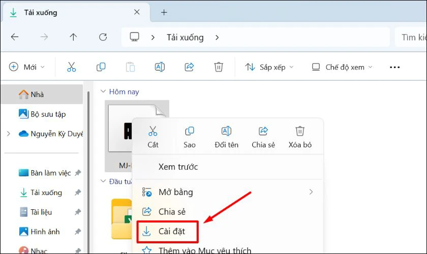 Nhấp chuột phải vào file font vừa nhận được và chọn Cài đặt
