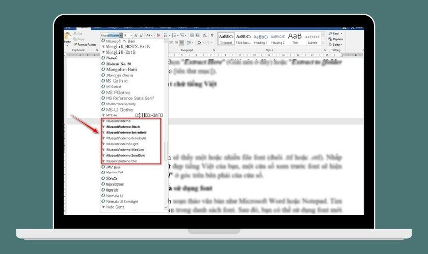 Mở Word, Photoshop hoặc phần mềm cần sử dụng, tìm tên font vừa cài và thử nhập tiếng Việt có dấu để kiểm tra