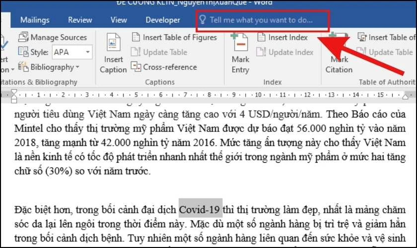 Chọn v&agrave;o biểu tượng t&igrave;m kiếm để tạo Footnote trong Word si&ecirc;u đơn giản 