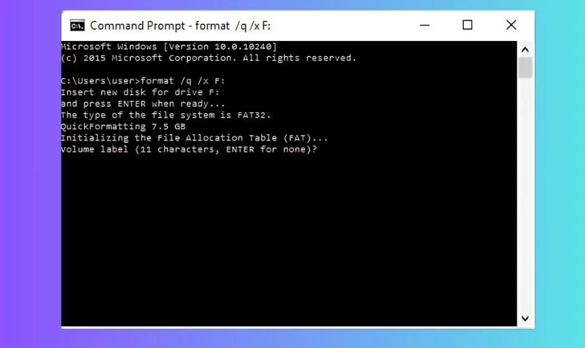Nhấn Enter để tiếp tục v&agrave; bắt đầu qu&aacute; tr&igrave;nh format