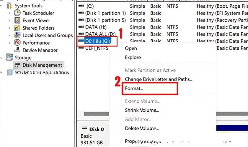 C&aacute;ch Format USB bằng Disk Management
