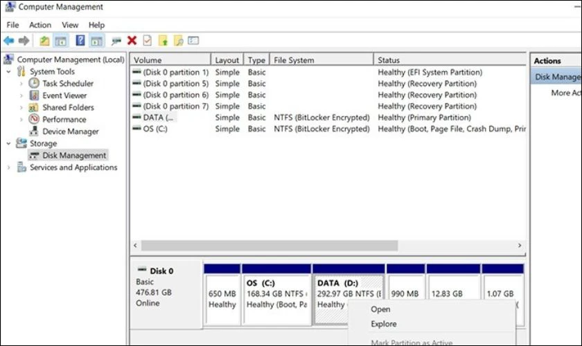 Windows Disk Management l&agrave; một c&ocirc;ng cụ hệ thống t&iacute;ch hợp sẵn tr&ecirc;n Windows