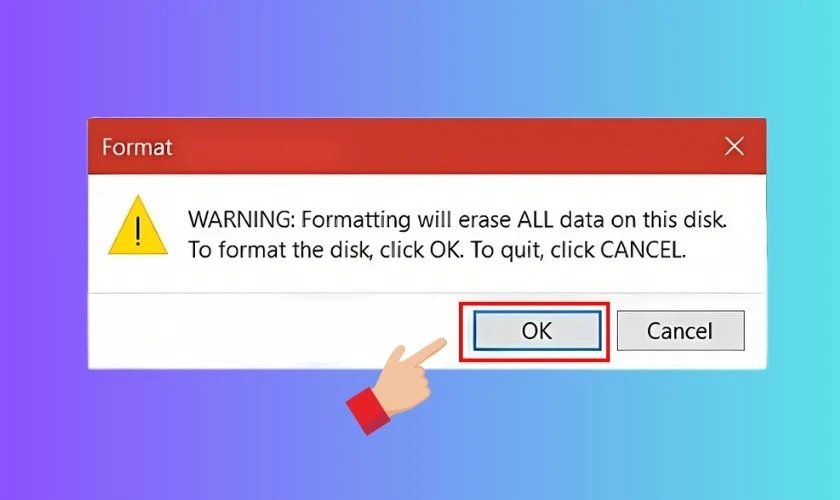 Nhấn OK để x&aacute;c nhận thực hiện qu&aacute; tr&igrave;nh