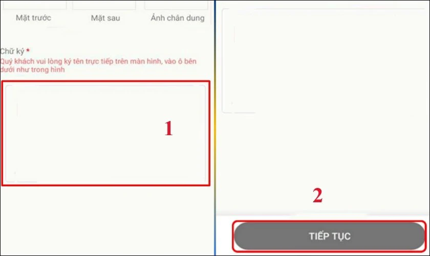 Nhấn Cam kết và ký tên và nhấn Tiếp tục