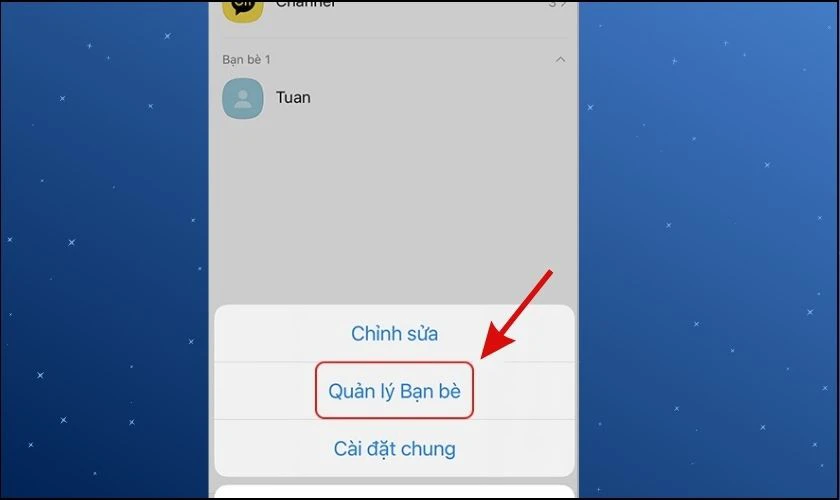 Bạn chọn mục Quản l&yacute; bạn b&egrave;