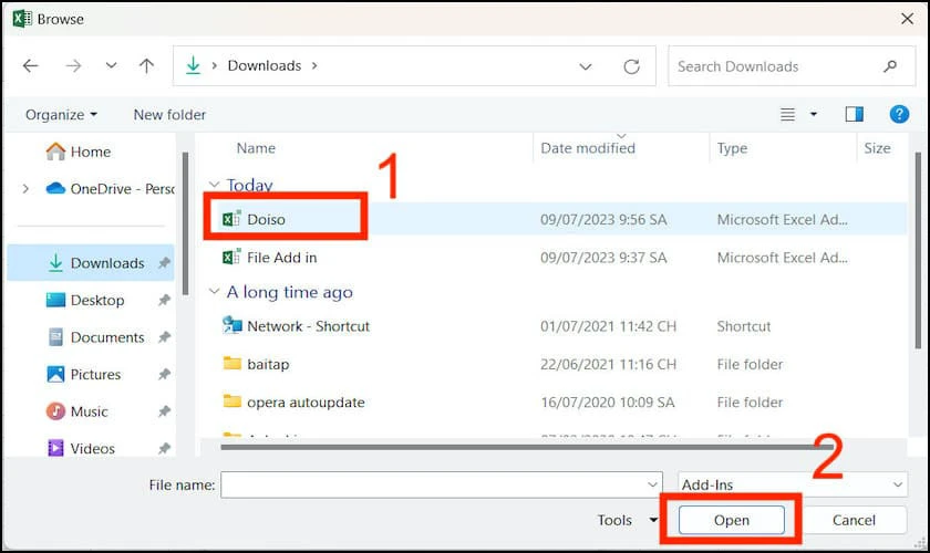 Chọn vào file Doiso và nhấn OK