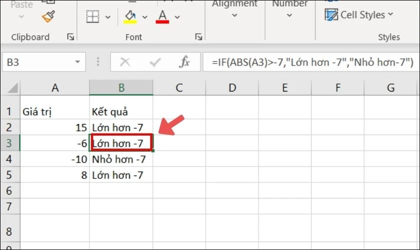 Kết hợp h&agrave;m IF v&agrave; h&agrave;m ABS trong Excel để t&iacute;nh gi&aacute; trị tuyệt đối 