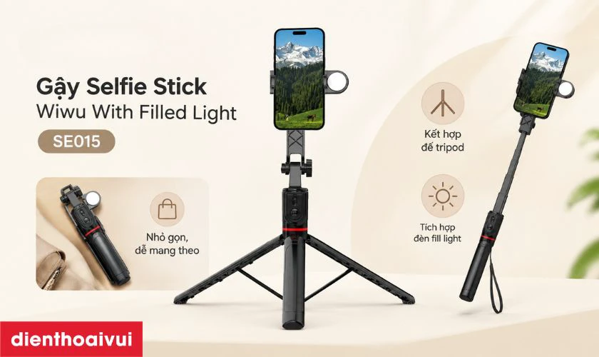 Đánh giá thiết kế gậy Selfie Stick Wiwu With Filled Light SE015