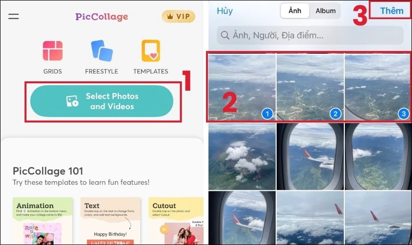 Mở ứng dụng Pic Collage v&agrave; chọn ảnh muốn gh&eacute;p