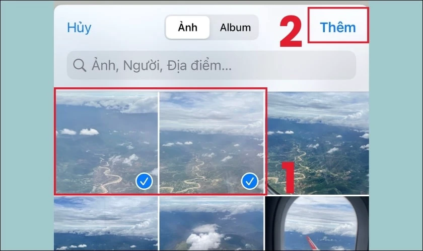Chọn tất cả c&aacute;c ảnh cần gh&eacute;p tr&ecirc;n iPhone