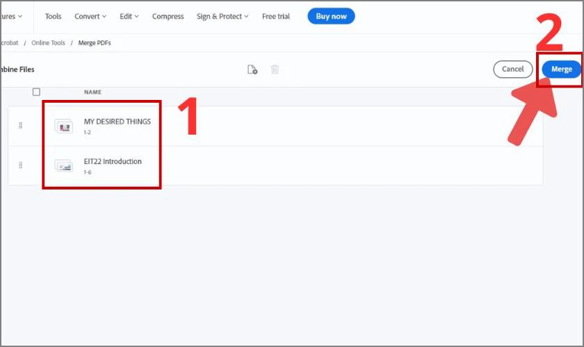 Phần mềm Adobe Merge PDF