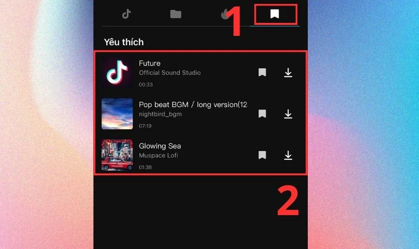 Bấm Yêu thích để lấy âm thanh yêu thích trên Capcut