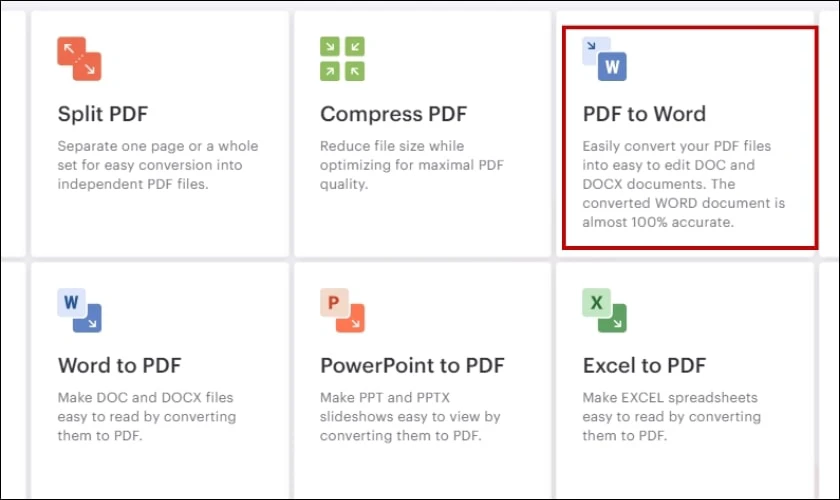 Giải n&eacute;n file PDF sang Word, Excel online với I Love PDF 