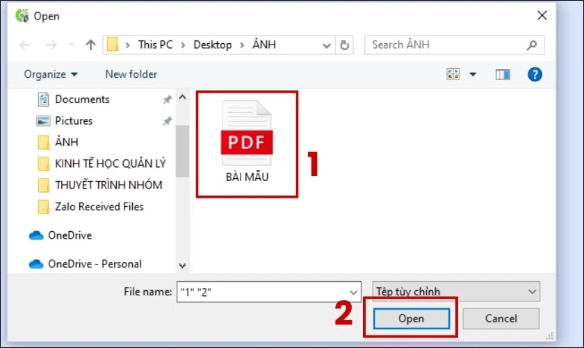 Bạn chọn File bạn muốn chuyển v&agrave; chọn Open