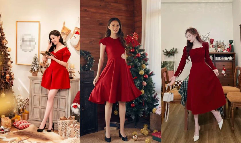 Gi&aacute;ng sinh n&ecirc;n mặc m&agrave;u g&igrave; - Đầm đỏ x&ograve;e 