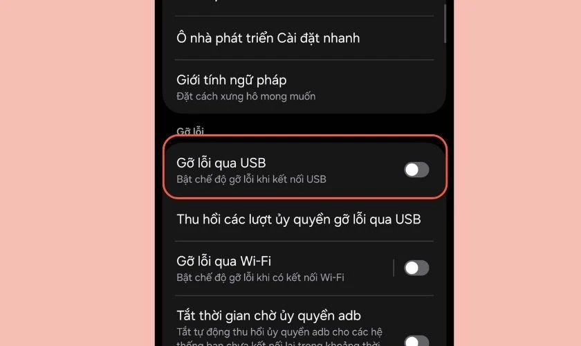 Cách tắt gỡ lỗi USB trên Samsung