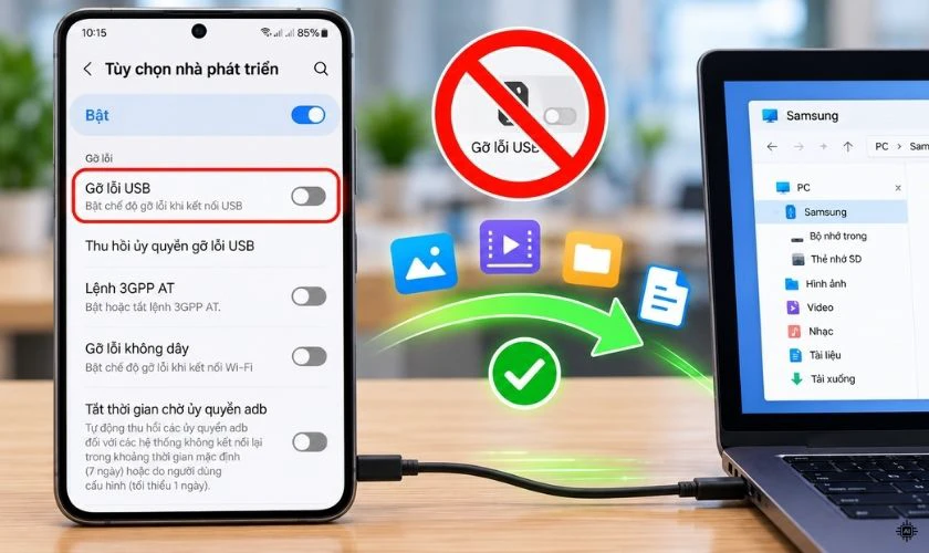 Gỡ lỗi USB trên Samsung có cần khi truyền dữ liệu?