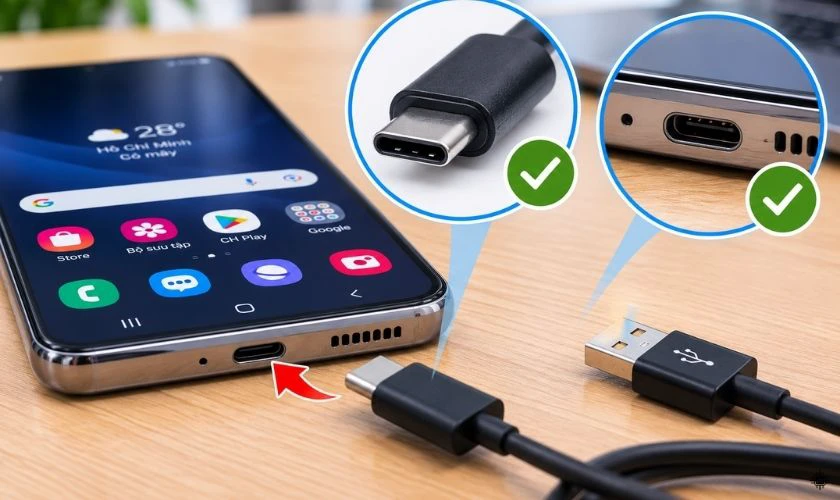 Kiểm tra cáp và cổng USB