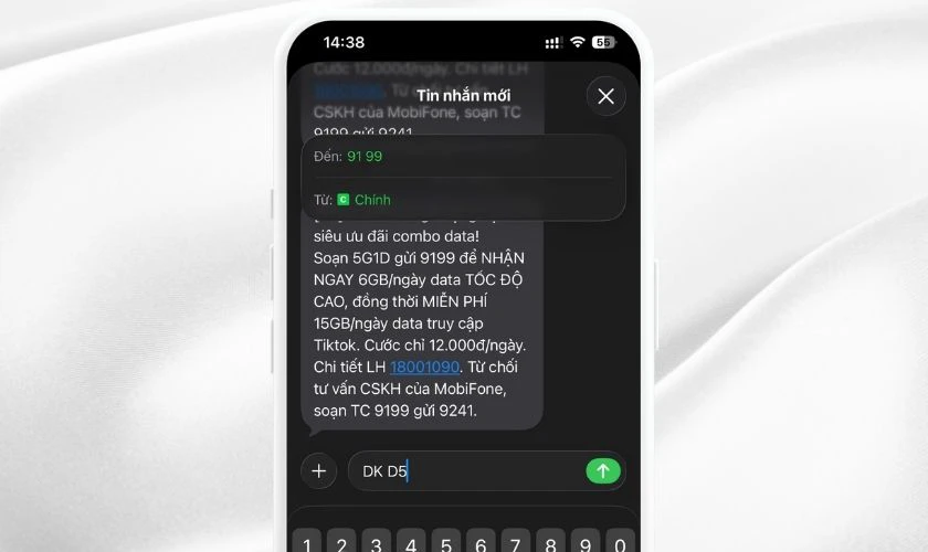 Thực hiện cú pháp đăng ký 3G qua tin nhắn