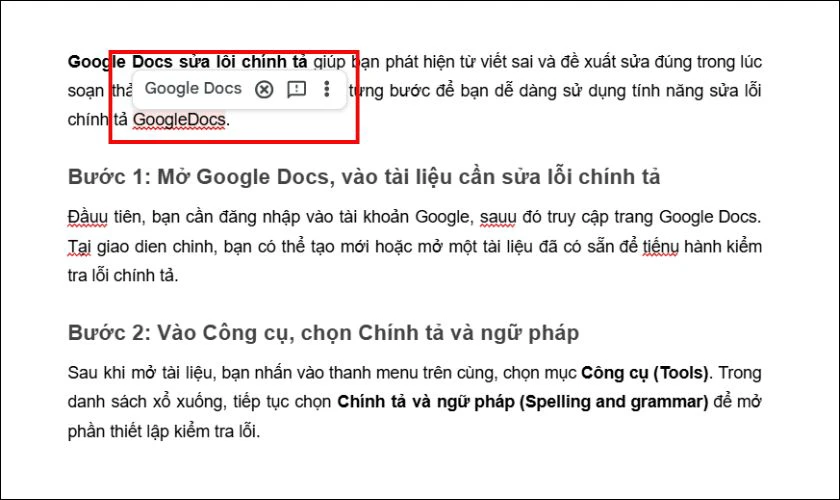 Xem gợi ý sửa lỗi ở dưới mỗi từ bị gạch chân