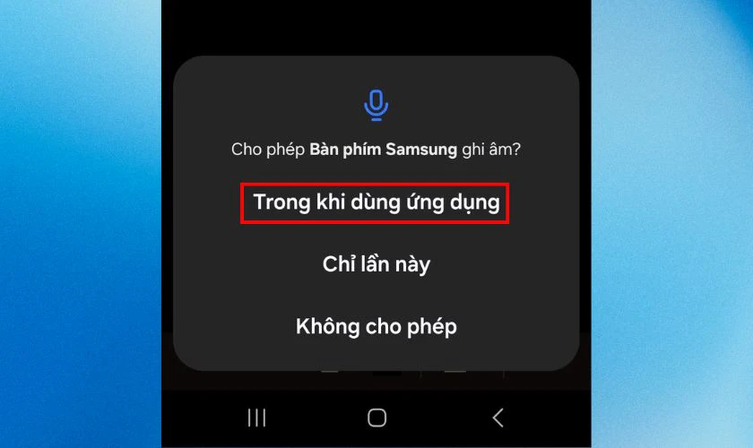 Bấm chọn v&agrave;o &ocirc; Trong khi d&ugrave;ng ứng dụng