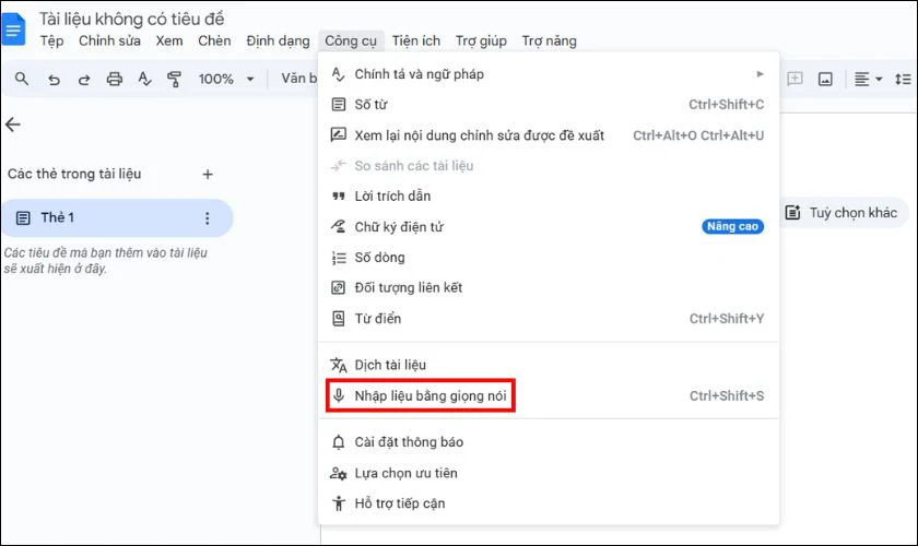 C&aacute;ch nhập văn bản bằng giọng n&oacute;i tr&ecirc;n Google Docs tr&ecirc;n m&aacute;y t&iacute;nh