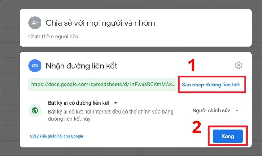 Bạn chọn v&agrave;o mục Sao ch&eacute;p đường li&ecirc;n kết v&agrave; chọn Xong