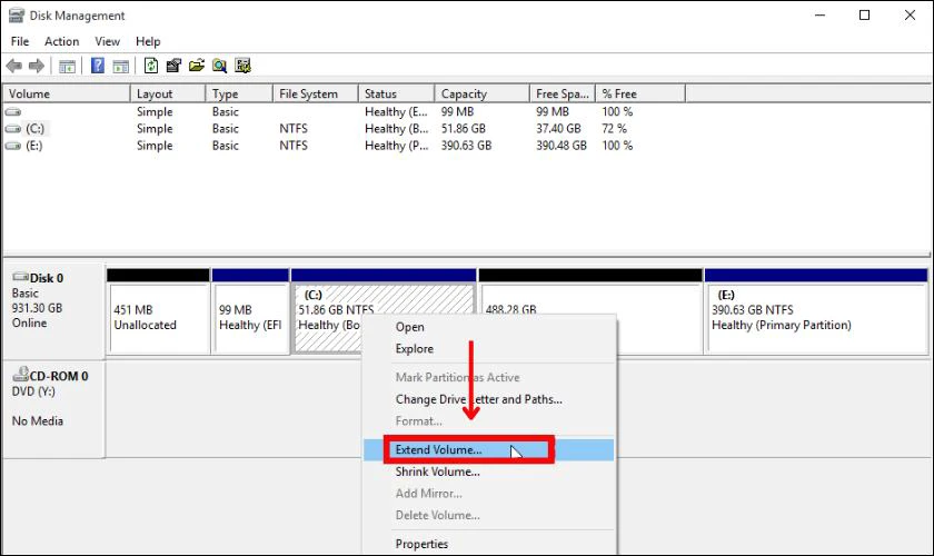 Cách gộp ổ cứng bằng Minitool Partition Wizard 23 Tiếp theo bạn nhấn chuột phải vào ổ cứng cần gộp, chọn Extend Volume