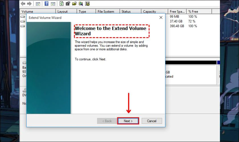 Cách gộp ổ cứng bằng Minitool Partition Wizard 24 Hộp thoại Extend Volume Wizard xuất hiện, lúc này bạn nhấn Next