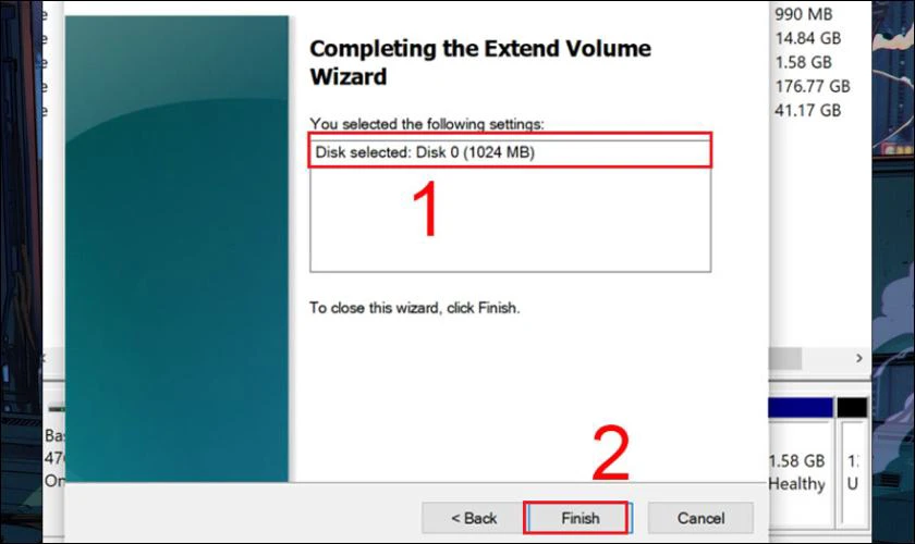 Cách gộp ổ cứng bằng Minitool Partition Wizard 26 Xác nhận và kiểm tra lại thông tin dung lượng một lần nữa rồi ấn Finish để gộp ổ cứng không cần bằng phần mềm Minitool Partition Wizard