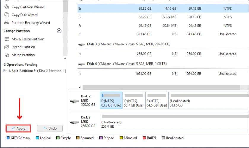 Cách gộp ổ cứng bằng Minitool Partition Wizard 21 Bên cạnh việc gộp ổ cứng bằng Minitool Partition Wizard, nhấn vào nút Apply để chia ổ cứng