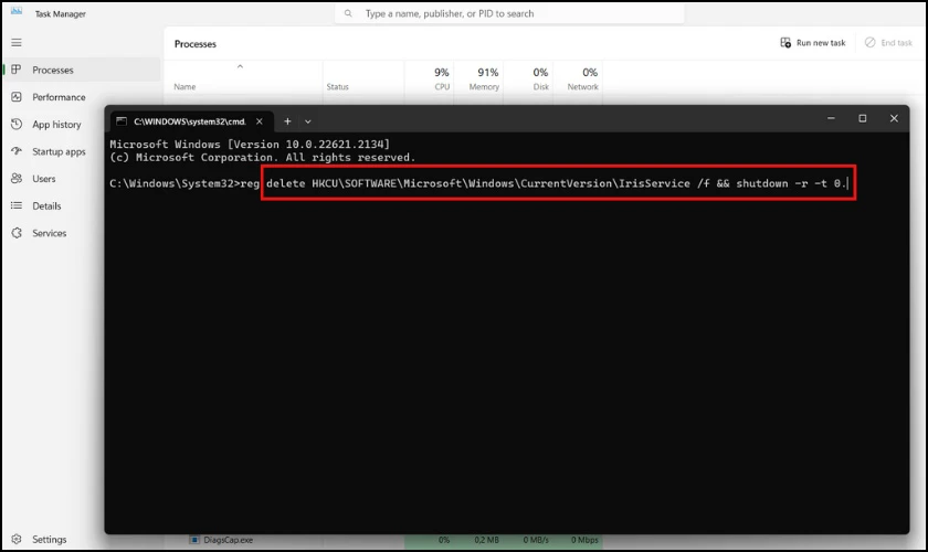 rong cửa sổ Command Prompt, nhập lệnh