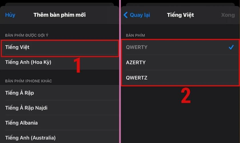 Chọn kiểu bố cục bàn phím