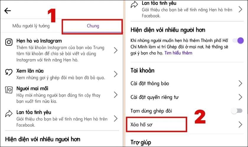 Nhấn v&agrave;o Chung v&agrave; chọn Xo&aacute; hồ sơ