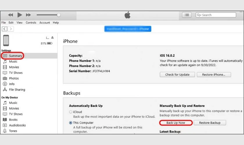 Sao lưu dữ liệu bằng iTunes