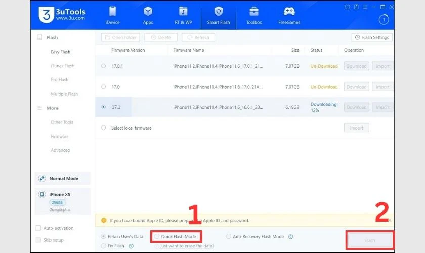 Chọn Flash để tiến h&agrave;nh c&agrave;i đặt