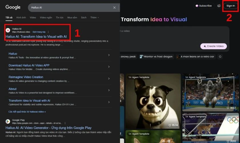 Truy cập v&agrave;o trang web https://hailuoai.video v&agrave; đăng nhập