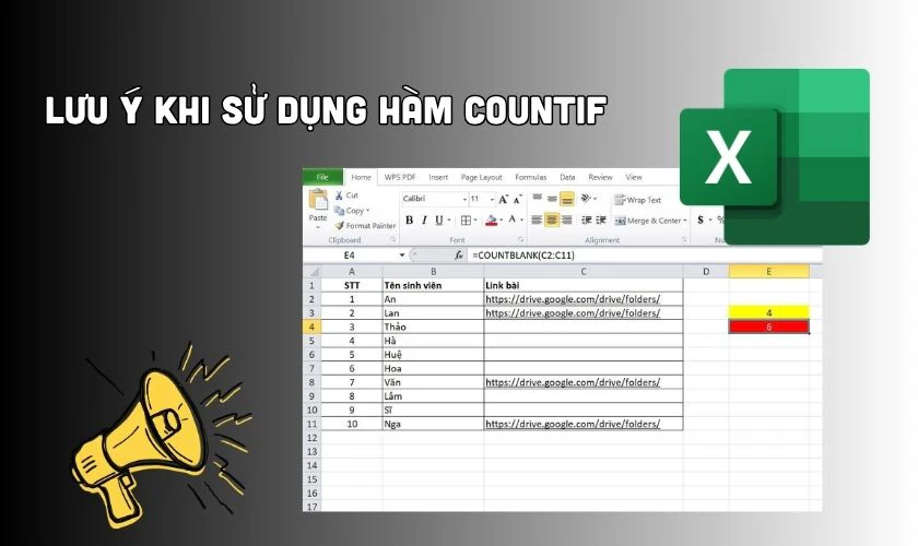 Lưu ý khi sử dụng hàm COUNTIF trong Excel