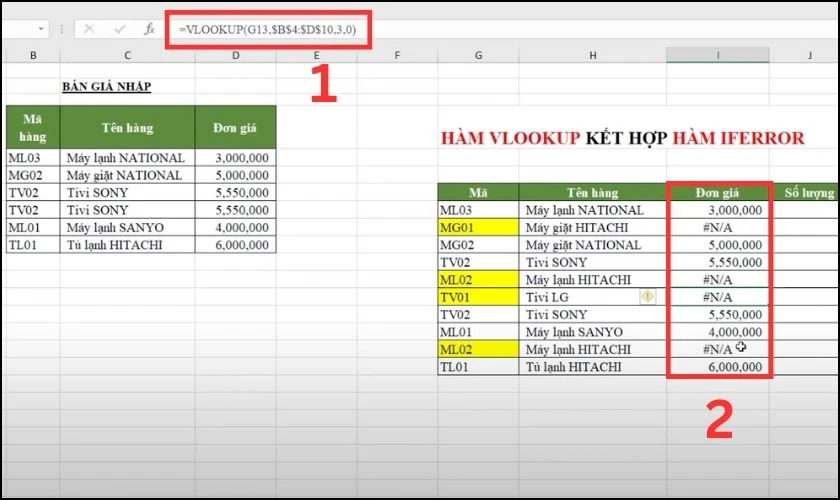 Kết hợp h&agrave;m IFERROR với h&agrave;m VLOOKUP