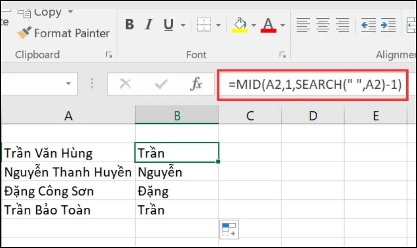 C&aacute;ch d&ugrave;ng h&agrave;m MID để tr&iacute;ch xuất họ
