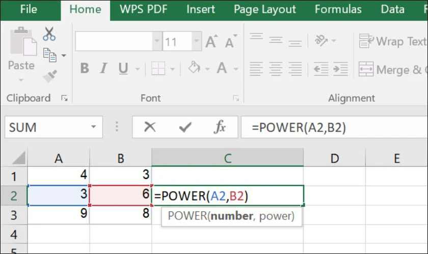C&aacute;ch sử dụng trực tiếp h&agrave;m Power k&egrave;m v&iacute; dụ