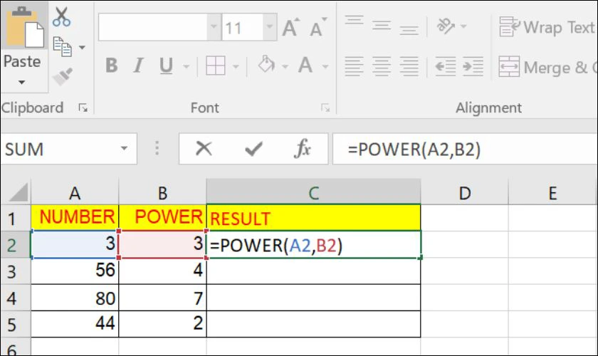 Một số v&iacute; dụ về c&aacute;ch sử dụng h&agrave;m Power